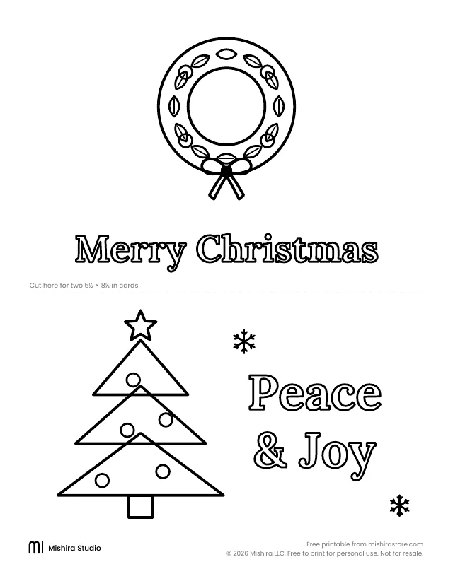 Two Christmas cards to color