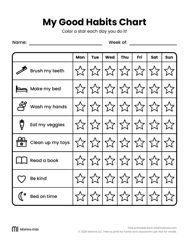 Good habits chart page