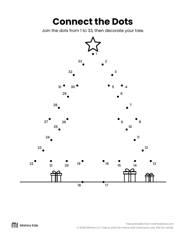 Connect-the-dots Christmas tree page